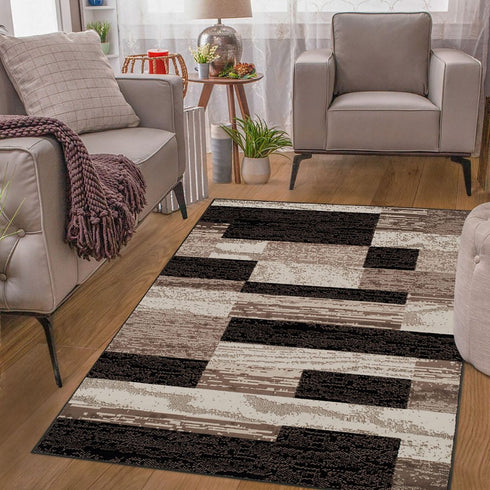 12' Black Brown And Beige Patchwork Runner Rug